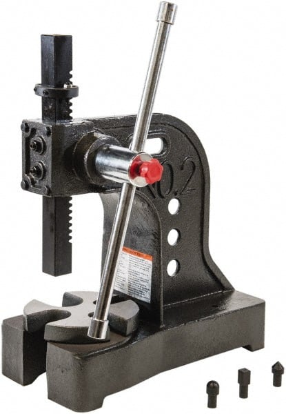 Palmgren - 1-1/4" Ram, 5-15/16" Throat Depth, 2 Ton Manual Arbor Press - 8" Max Work Height x 11-7/8" Max Work Width, Single Leverage, 6-1/2" Base Width x 16" Base Depth - Exact Tooling