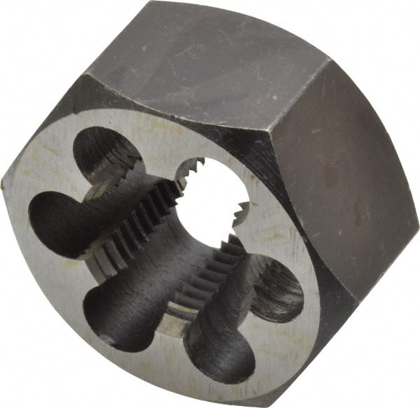 Interstate - 7/8-14 UNF Thread, 1-5/8" Hex, Right Hand Thread, Hex Rethreading Die - Carbon Steel, 7/8" Thick - Exact Tooling