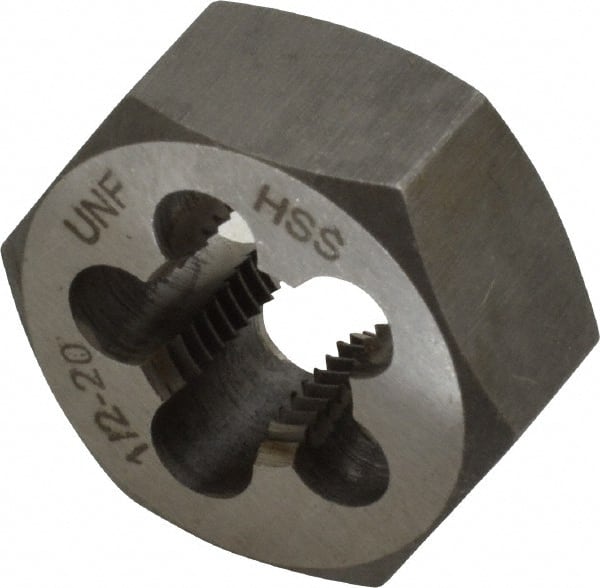 Interstate - 1/2-20 UNF Thread, 1-1/16" Hex, Right Hand Thread, Hex Rethreading Die - High Speed Steel, 1/2" Thick - Exact Tooling