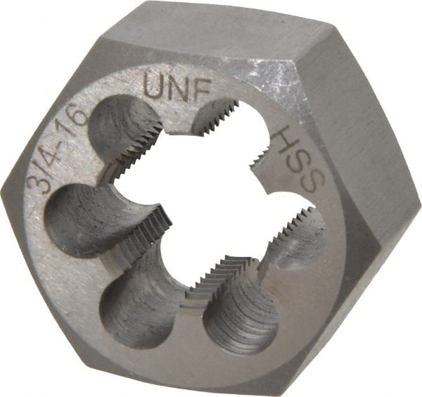 Interstate - 3/4-16 UNF Thread, 1-7/16" Hex, Right Hand Thread, Hex Rethreading Die - High Speed Steel, 3/4" Thick - Exact Tooling