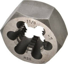 Interstate - 1-1/8 - 7 UNC Thread, 2" Hex, Right Hand Thread, Hex Rethreading Die - High Speed Steel, 1" Thick - Exact Tooling
