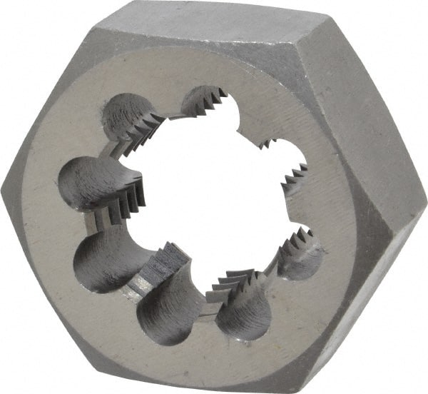 Interstate - 1-1/4 - 7 UNC Thread, 2-3/16" Hex, Right Hand Thread, Hex Rethreading Die - High Speed Steel, 1" Thick - Exact Tooling