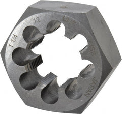 Interstate - 1-1/4 - 12 UNF Thread, 2-3/16" Hex, Right Hand Thread, Hex Rethreading Die - High Speed Steel, 1" Thick - Exact Tooling