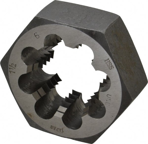 Interstate - 1-1/2 - 6 UNC Thread, 2-9/16" Hex, Right Hand Thread, Hex Rethreading Die - High Speed Steel, 1" Thick - Exact Tooling