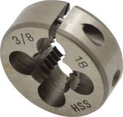 Interstate - 3/8-18 NPT/NPTF Thread, Adjustable HSS Pipe Die - 1" Outside Diam, High Speed Steel, Right Hand Thread - Exact Tooling