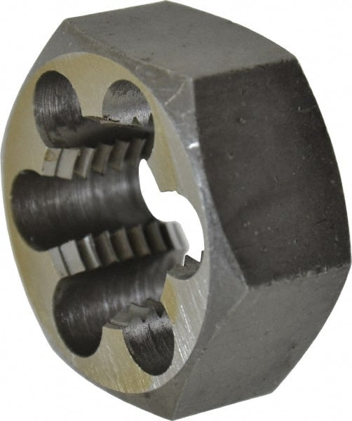 Interstate - 1-1/4 - 8 UNS Thread, 2-3/16" Hex, Right Hand Thread, Hex Rethreading Die - Carbon Steel, 1" Thick - Exact Tooling