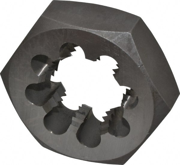 Interstate - 1-3/4 - 5 UNC Thread, 3-1/8" Hex, Right Hand Thread, Hex Rethreading Die - Carbon Steel, 1" Thick - Exact Tooling