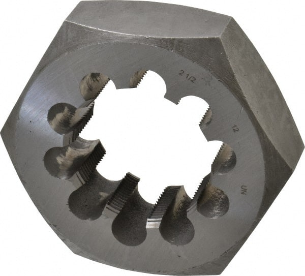 Interstate - 2-1/2 - 12 UNS Thread, 4-1/2" Hex, Right Hand Thread, Hex Rethreading Die - Carbon Steel, 1-1/2" Thick - Exact Tooling