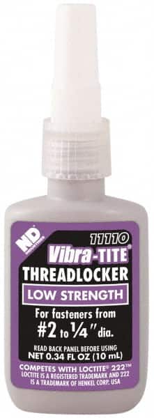 Vibra-Tite - 10 mL Bottle, Purple, Low Strength Liquid Threadlocker - Series 111, 24 hr Full Cure Time, Hand Tool Removal - Exact Tooling