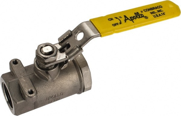 Apollo - 3/4" Pipe, Standard Port, Stainless Steel Standard Ball Valve - 2 Piece, NPT Ends, Locking Lever Handle, 600 WOG, 150 WSP - Exact Tooling