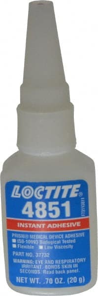 Loctite - 0.70 oz Bottle Clear Instant Adhesive - Series 4851, 20 sec Fixture Time, 24 hr Full Cure Time, Bonds to Fabric, Leather & Paper - Exact Tooling
