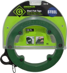 Greenlee - 50 Ft. Long x 1/8 Inch Wide, 3/64 Inch Thick, Steel Fish Tape - 400 Lb. Pulling Strength, Includes Case - Exact Tooling