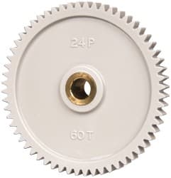 Made in USA - 24 Pitch, 2-1/2" Pitch Diam, 2.583" OD, 60 Tooth Spur Gear - 1/4" Face Width, 5/16" Bore Diam, 43/64" Hub Diam, 20° Pressure Angle, Acetal - Exact Tooling
