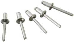 Marson - Button Head Aluminum Open End Blind Rivet - Aluminum Mandrel, 0.063" to 1/8" Grip, 1/4" Head Diam, 0.129" to 0.133" Hole Diam, 0.337" Length Under Head, 1/8" Body Diam - Exact Tooling