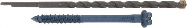 Made in USA - 1/4" Diam, 3-1/4" Length Under Head, Hex Drive, Concrete Screw & Masonry Fastener - Steel, Blue Climaseal Finish, Includes Drill Bit - Exact Tooling