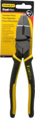 Stanley - 9-3/8" OAL, 1-1/2" Jaw Length x 1" Jaw Width, Side Cutting Linesman's Pliers - Serrated Jaw, Flat Nose Head, Bi-Material Cushion Grip Handles - Exact Tooling