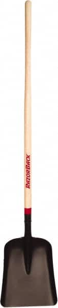 Razor-Back - 14-1/2" High x 11-1/2" Wide Square Steel Scoop - 46" Long Wood Straight Handle, No Step - Exact Tooling