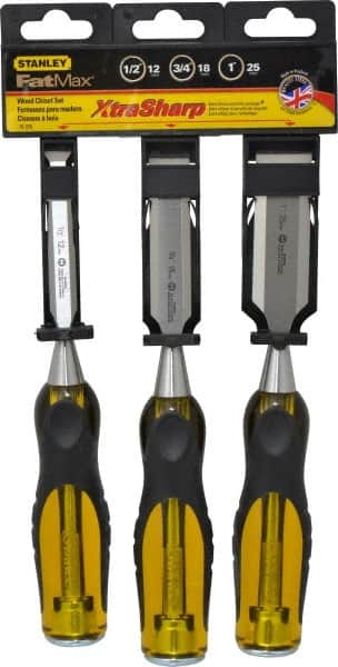 Stanley - 3 Piece Wood Chisel Set - 9" OAL, Sizes Included 1/2 to 1" - Exact Tooling
