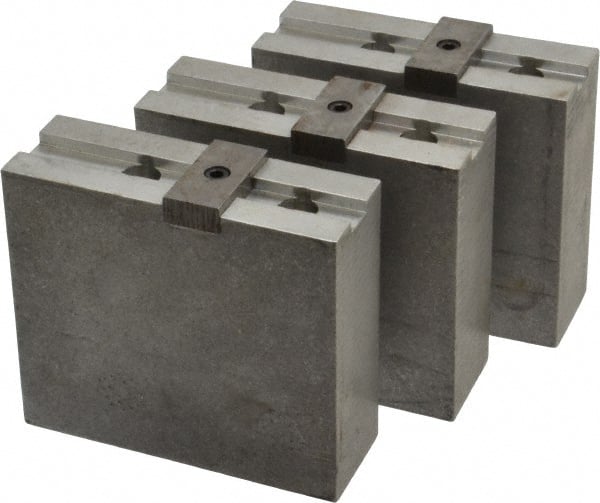 Abbott Workholding Products - 10" & Up Chuck Capacity, Tongue & Groove Attachment, Square Soft Lathe Chuck Jaw - 3 Jaws, Aluminum, 2-1/8" Btw Mount Hole Ctrs, 4-1/2" Long x 1-1/2" Wide x 4" High, 1/2" Groove, 1/2" Fastener - Exact Tooling
