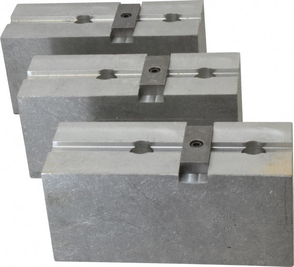 Abbott Workholding Products - 15 to 18" Chuck Capacity, Tongue & Groove Attachment, Square Soft Lathe Chuck Jaw - 3 Jaws, Aluminum, 3" Btw Mount Hole Ctrs, 6-1/2" Long x 2-1/2" Wide x 3" High, 1/2" Groove, 5/8" Fastener - Exact Tooling