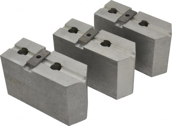 Abbott Workholding Products - 15 to 18" Chuck Capacity, Tongue & Groove Attachment, Square Soft Lathe Chuck Jaw - 3 Jaws, Aluminum, 3" Btw Mount Hole Ctrs, 6-1/2" Long x 2-1/2" Wide x 4" High, 1/2" Groove, 3/4" Fastener - Exact Tooling
