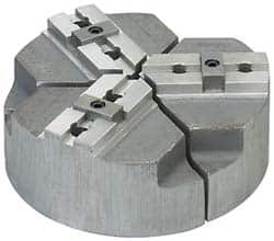 Abbott Workholding Products - 10" & Up Chuck Capacity, Tongue & Groove Attachment, Round Soft Lathe Chuck Jaw - 3 Jaws, Cast Aluminum, 2-1/8" Btw Mount Hole Ctrs, 18" Wide x 3" High, 1/2" Groove, 5/8" Fastener - Exact Tooling