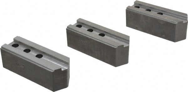 Abbott Workholding Products - 12" & Up Chuck Capacity, 1/16" x 90 Serrated Attachment, Square Soft Lathe Chuck Jaw - 3 Jaws, Steel, 1-3/16" Btw Mount Hole Ctrs, 5-1/2" Long x 2" Wide x 2" High, 0.787" Groove, 1/2" Fastener - Exact Tooling