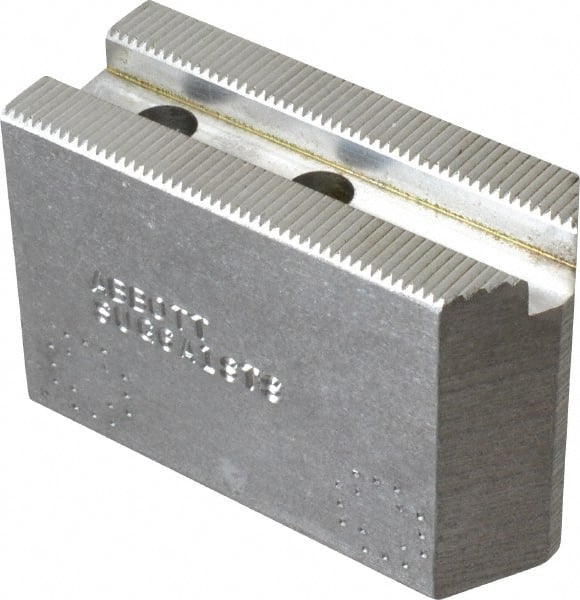 Abbott Workholding Products - 6" & Up Chuck Capacity, 1.5mm x 60° Serrated Attachment, Square Soft Lathe Chuck Jaw - 3 Jaws, Aluminum, 63/64" Btw Mount Hole Ctrs, 3" Long x 1-1/4" Wide x 2" High, 0.4331" Groove, 0.315" & 8mm Fastener - Exact Tooling