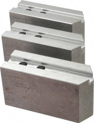 Abbott Workholding Products - 10" & Up Chuck Capacity, 1.5mm x 60° Serrated Attachment, Square Soft Lathe Chuck Jaw - 3 Jaws, Aluminum, 1.1811" Btw Mount Hole Ctrs, 5-1/2" Long x 2" Wide x 3" High, 0.6299" Groove, 0.4724" & 12mm Fastener - Exact Tooling