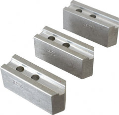 Abbott Workholding Products - 10" & Up Chuck Capacity, 1.5mm x 60° Serrated Attachment, Square Soft Lathe Chuck Jaw - 3 Jaws, Aluminum, 1.2598" Btw Mount Hole Ctrs, 4-1/2" Long x 1-1/2" Wide x 2" High, 0.6299" Groove, 0.4724" & 12mm Fastener - Exact Tooling