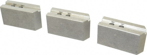 Abbott Workholding Products - 12" & Up Chuck Capacity, 1.5mm x 60° Serrated Attachment, Square Soft Lathe Chuck Jaw - 3 Jaws, Aluminum, 1.1811" Btw Mount Hole Ctrs, 5-1/2" Long x 2" Wide x 3" High, 0.7087" Groove, 0.5512" & 14mm Fastener - Exact Tooling