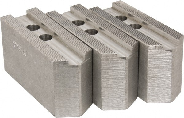 Abbott Workholding Products - 12" & Up Chuck Capacity, 1.5mm x 60° Serrated Attachment, Square Soft Lathe Chuck Jaw - 3 Jaws, Aluminum, 1.1811" Btw Mount Hole Ctrs, 5-1/2" Long x 2" Wide x 3" High, 0.8268" Groove, 0.6299" & 16mm Fastener - Exact Tooling