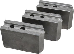 Abbott Workholding Products - 10" & Up Chuck Capacity, 1.5mm x 60° Serrated Attachment, Square Soft Lathe Chuck Jaw - 3 Jaws, Steel, 1.1811" Btw Mount Hole Ctrs, 4-1/2" Long x 1-1/2" Wide x 3" High, 0.6299" Groove, 0.4724" & 12mm Fastener - Exact Tooling