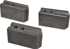 Abbott Workholding Products - 10" & Up Chuck Capacity, 1.5mm x 60° Serrated Attachment, Square Soft Lathe Chuck Jaw - 3 Jaws, Steel, 1.1811" Btw Mount Hole Ctrs, 5-1/2" Long x 2" Wide x 3" High, 0.6299" Groove, 0.4724" & 12mm Fastener - Exact Tooling