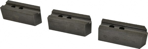 Abbott Workholding Products - 12" & Up Chuck Capacity, 1.5mm x 60° Serrated Attachment, Square Soft Lathe Chuck Jaw - 3 Jaws, Steel, 1.1811" Btw Mount Hole Ctrs, 5-1/2" Long x 2" Wide x 2" High, 0.7087" Groove, 0.5512" & 14mm Fastener - Exact Tooling