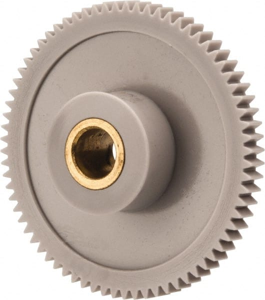 Made in USA - 48 Pitch, 1-1/2" Pitch Diam, 1.542" OD, 72 Tooth Spur Gear - 1/8" Face Width, 1/4" Bore Diam, 39/64" Hub Diam, 20° Pressure Angle, Acetal - Exact Tooling