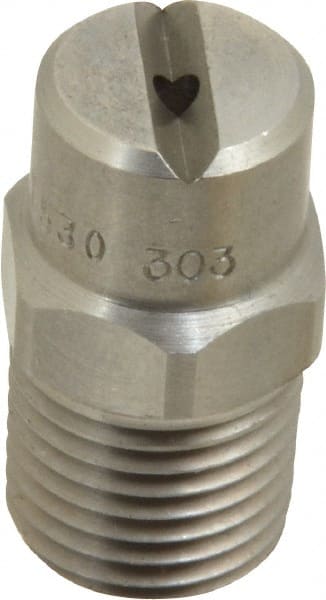 Bete Fog Nozzle - 1/4" Pipe, 30° Spray Angle, Grade 303 Stainless Steel, Standard Fan Nozzle - Male Connection, 2.37 Gal per min at 100 psi, 3/32" Orifice Diam - Exact Tooling