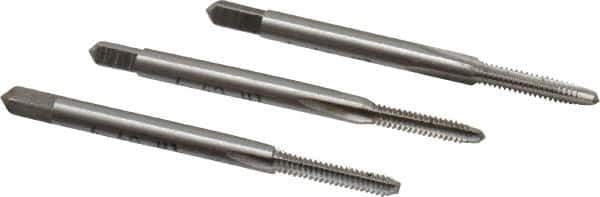 Interstate - #4-40 UNC, 3 Flute, Bottoming, Plug & Taper, Bright Finish, High Speed Steel Tap Set - Right Hand Cut, 1-7/8" OAL, 9/16" Thread Length - Exact Tooling