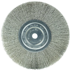 Weiler - Wheel Brushes; Outside Diameter (Inch): 8 ; Arbor Hole Thread Size: 5/8 ; Wire Type: Crimped Wire ; Fill Material: Stainless Steel ; Face Width (Inch): 3/4 ; Trim Length (Inch): 2-1/16 - Exact Tooling