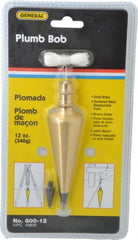 General - 5 Inch Long, 1-3/8 Inch Diameter Brass Plumb Bob - 12 Ounce, Has Replacable Tip - Exact Tooling