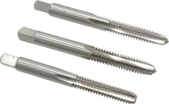 Interstate - 1/4-20 UNC, 4 Flute, Bottoming, Plug & Taper, Bright Finish, High Speed Steel Tap Set - Right Hand Cut, 2-1/2" OAL, 1" Thread Length - Exact Tooling