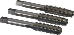 Interstate - 7/16-14 UNC, 4 Flute, Bottoming, Plug & Taper, Bright Finish, High Speed Steel Tap Set - Right Hand Cut, 3-5/32" OAL, 1-7/16" Thread Length - Exact Tooling