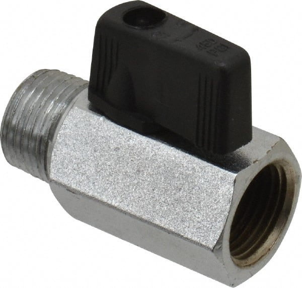 Value Collection - 3/8" Pipe, Brass Miniature Ball Valve - Inline - One Way Flow, MNPT x FNPT Ends, Wedge Handle, 450 WOG - Exact Tooling