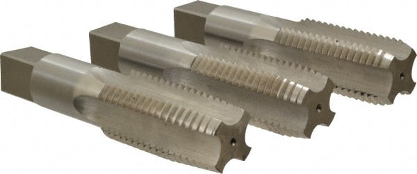 Interstate - 1-1/2 - 6 UNC, 4 Flute, Bottoming, Plug & Taper, Bright Finish, High Speed Steel Tap Set - Right Hand Cut, 6-3/8" OAL, 3" Thread Length - Exact Tooling