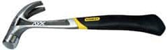 Stanley - 1 Lb Head, Curved Claw Nail Hammer - 13-1/2" OAL, Forged Steel Head, 1-3/16" Face Diam, Smooth Face, Steel Handle with Grip - Exact Tooling