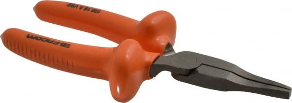 Facom - 6-1/2" OAL, 1-31/32" Jaw Length x 1-15/32" Jaw Width, Long Nose Insulated Pliers - Serrated Jaw, Burnished Nose Head, Cushion Grip Handles - Exact Tooling
