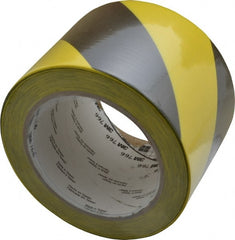 3M - Black & Yellow Striped Vinyl Tape - 3" Wide x 108' Long x 0.005" Thick, General Traffic - Exact Tooling