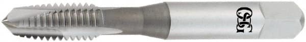 OSG - #4-40 UNC, 2 Flute, TiN Finish, High Speed Steel Spiral Point Tap - Plug Chamfer, Right Hand Thread, 1-7/8" OAL, 9/16" Thread Length, 0.141" Shank Diam, 2B Class of Fit - Exact Tooling