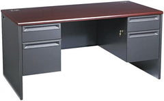 Hon - Woodgrain Laminate/Metal Double Pedestal Desk - 60" Wide x 30" Deep x 29" High, Mahogany/Charcoal - Exact Tooling