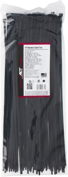 Made in USA - 14-1/4" Long Black Nylon Standard Cable Tie - 50 Lb Tensile Strength, 1.32mm Thick, 101.6mm Max Bundle Diam - Exact Tooling